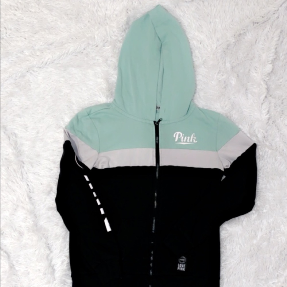 victoria secret mint green and black zipper hoodie
